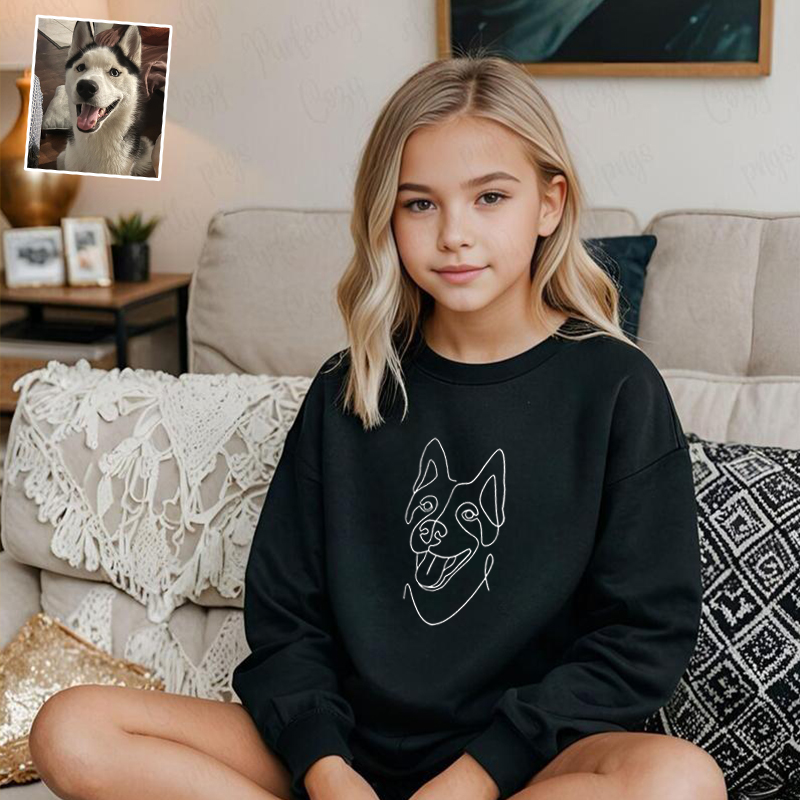 Sweatshirt brodé personnalisé pour enfants Dessin au trait Cadeau chaud pour enfants