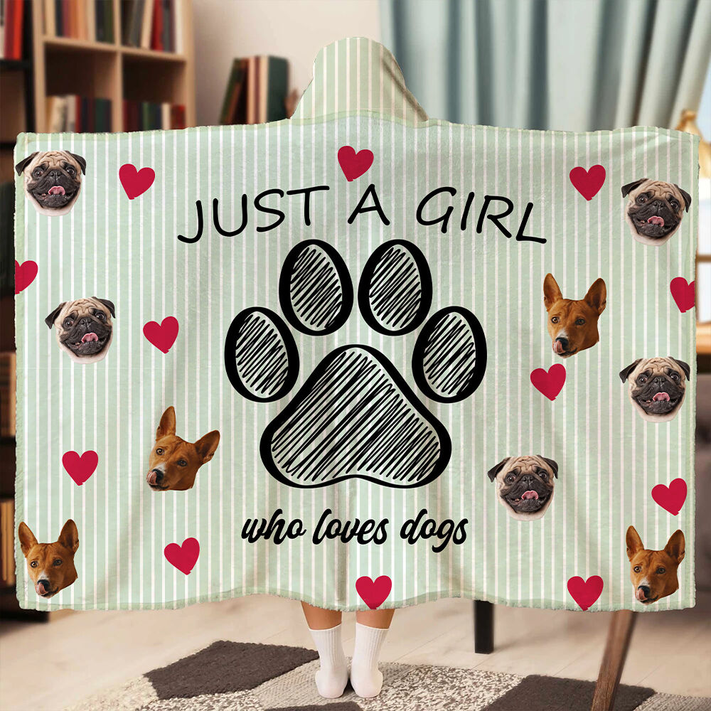 Personalized Picture Wearable Blanket Hoodie with Heart Pattern Sweet Gift for Pet Lover
