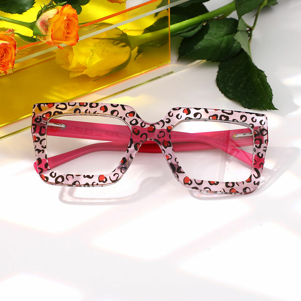 Bron Square Pink Leopard Glasses