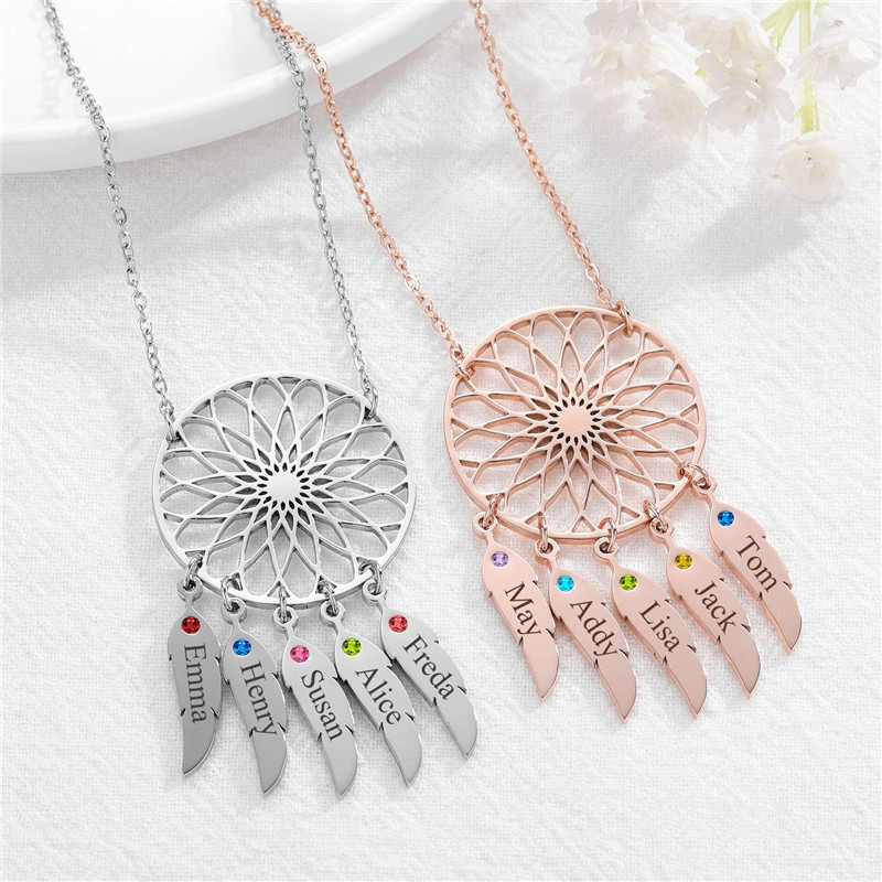 Personalized Dream Catcher Necklace Customized Name Gift for Family