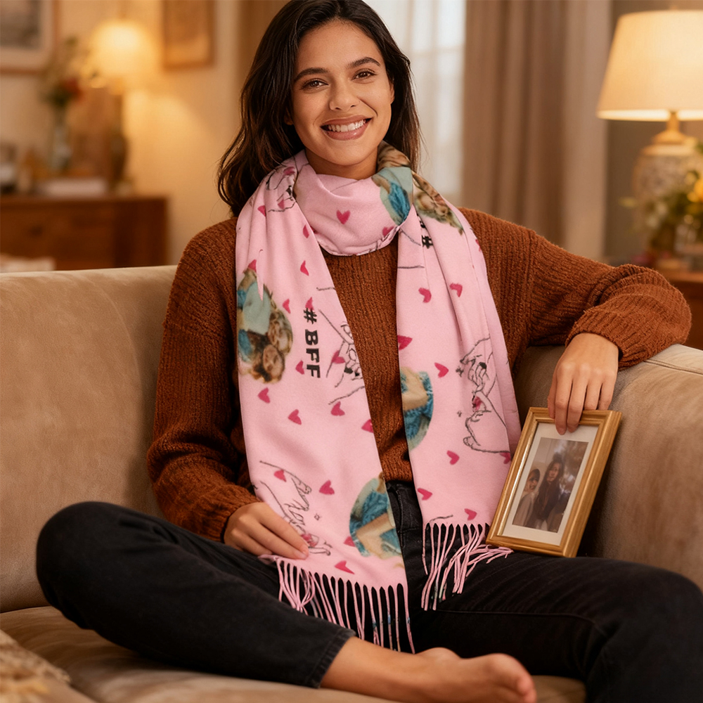 Individuell gestalteter Fotoschal mit Herzmotiv RRosa Schal Fernbeziehungsgeschenk für die beste Freundin