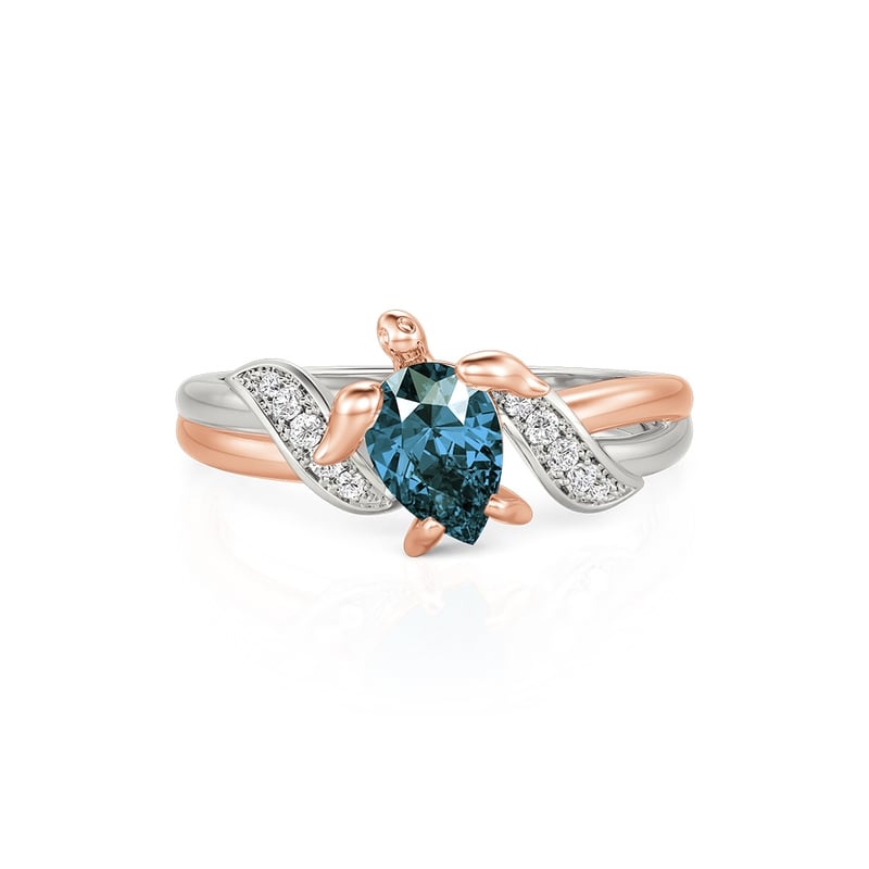 Jeulia Hug Me Two Tone Custom Pear Cut Turtle Ring with Birthstone