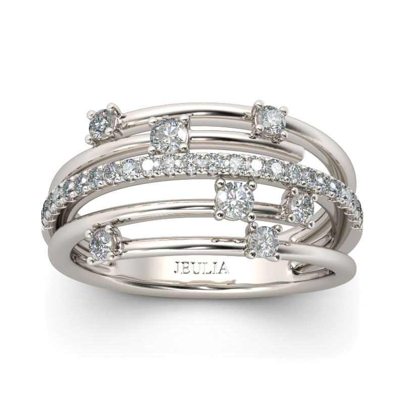 Diamond White Starry Cocktail Rings in Round Cut Sterling silver