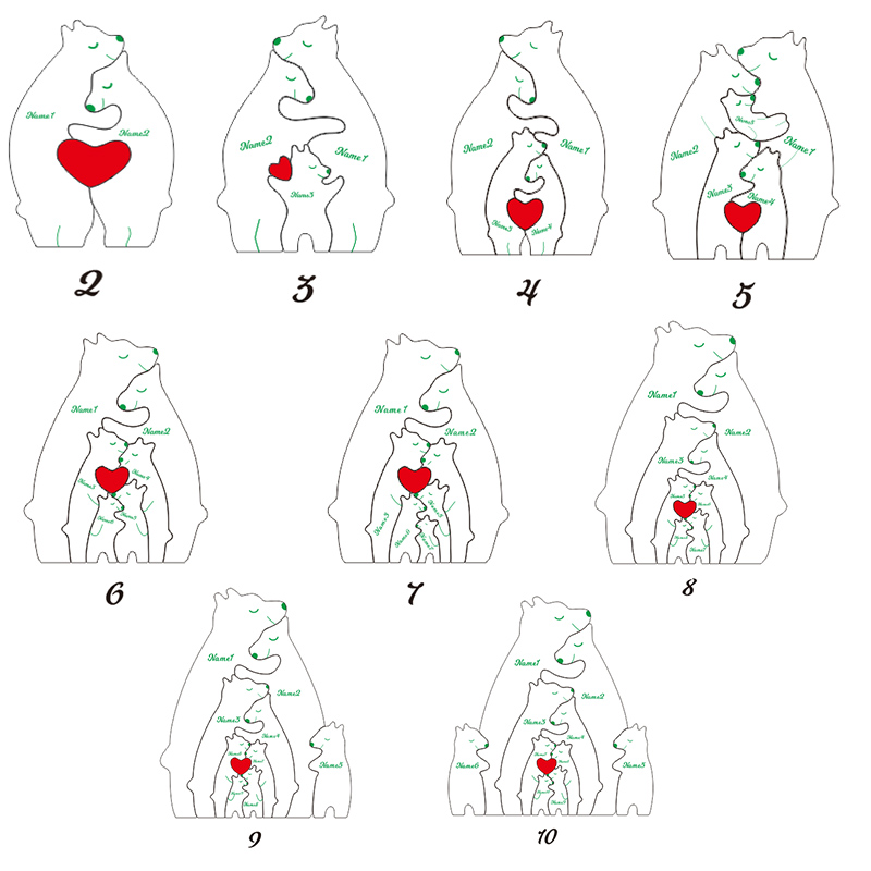 Puzzle di famiglia in legno personalizzato con nomi di orso Regalo commemorativo