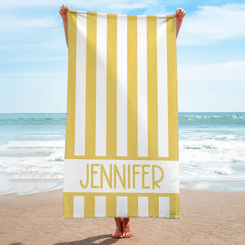 Personalized Name Bath Towel with Stripe Pattern Simple Gift for Family
