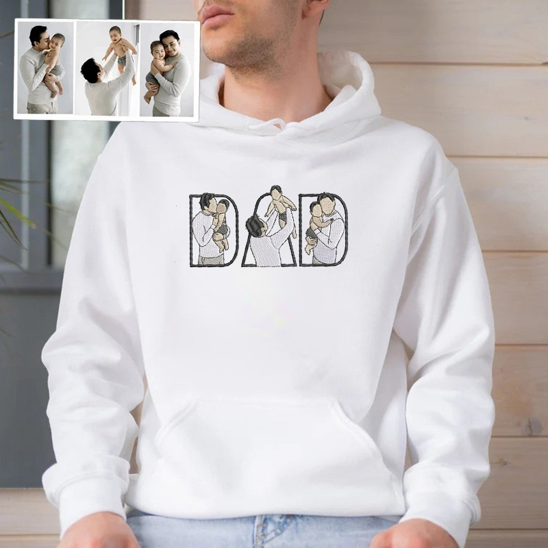 Personalized Hoodie Embroidered Custom Dad and Kids Photos Design Perfect Gift for Father's Day