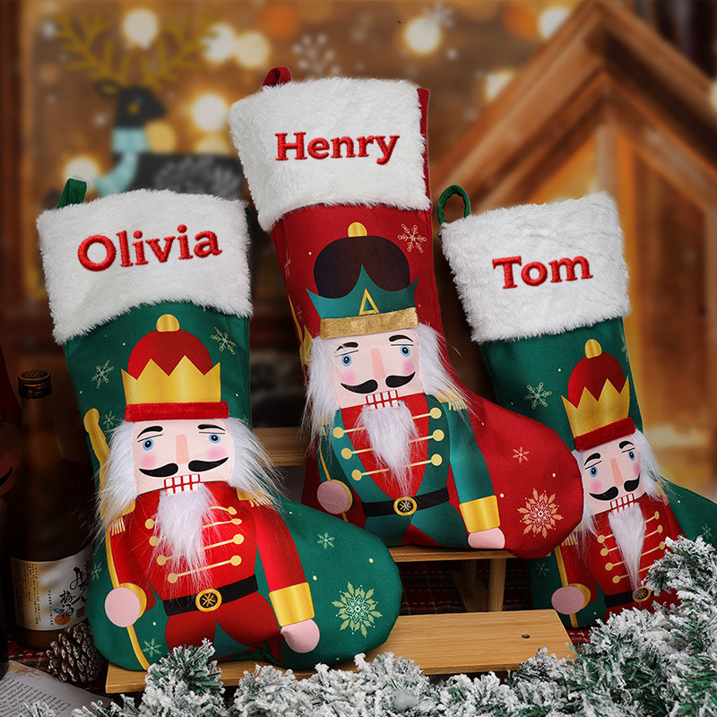 Chaussettes de Noël personnalisées soldat avec nom brodé Cadeaux pour la famille