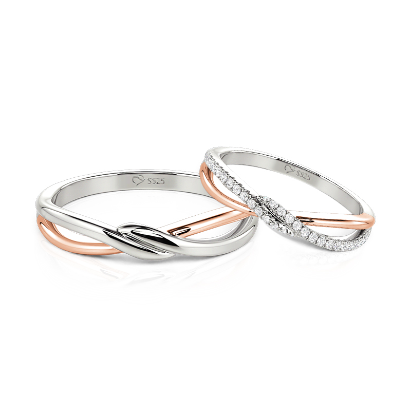 Jeulia Infinity Twist Two Tone Matching Couple Ring Set