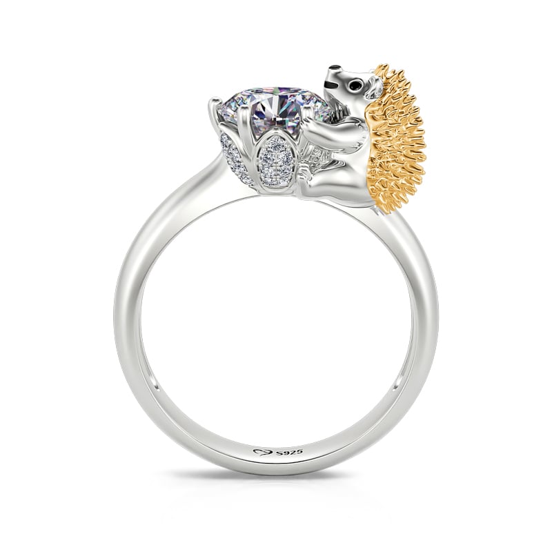 Jeulia Hug Me "Prickly Cutie" Hedgehog Round Cut Sterling Silver Ring