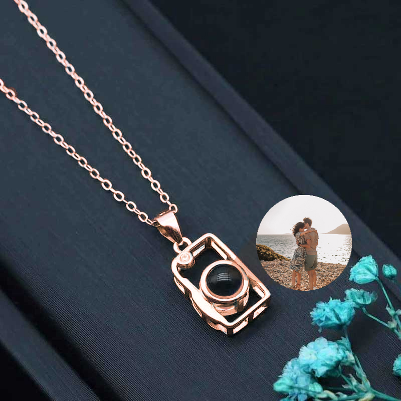 Sterling Silver Personalized Photo Projection Necklace To Family-Camera Necklace