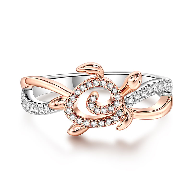 Jeulia "Turtle's Journey" Two Tone Twist Sterling Silver Ring