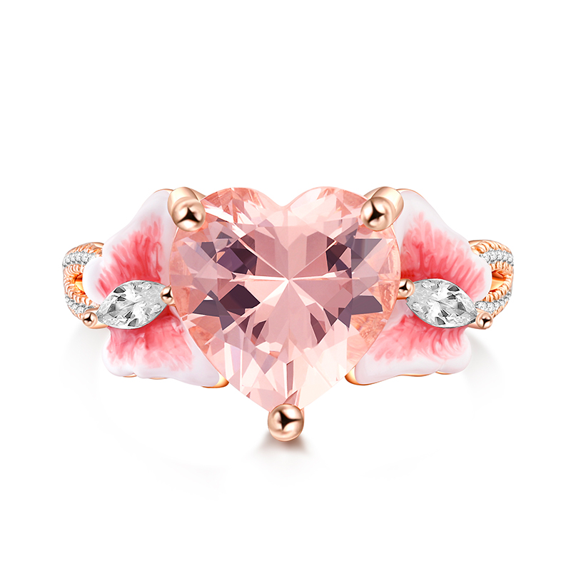 Jeulia Enamel Butterfly Heart Cut Synthetic Morganite Twist Sterling Silver Ring