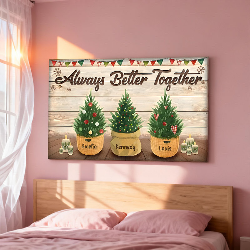 Personalisierte Wanddekoration aus Leinwand mit Namen und Topfpflanzen Tolles Weihnachtsgeschenk
