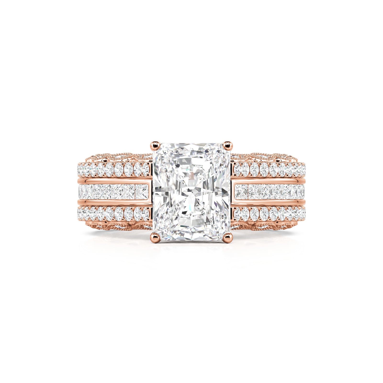 Rose Gold Interchangeable Wedding Ring Sets in Sterling Silver Round Cut