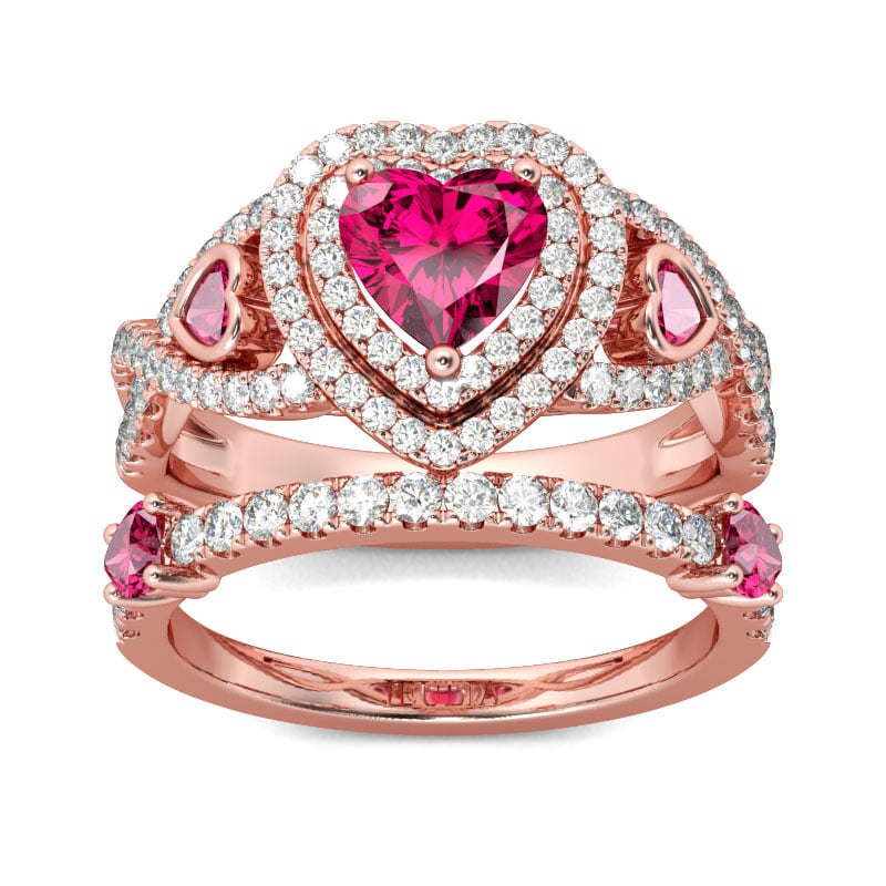 Fuchsia Stone Rose Gold Engagement Rings Heart Cut for Women