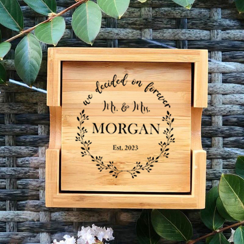 Personalized Coaster Set with Four Custom Coasters and One Storage Box Beautiful Wood Design for Her