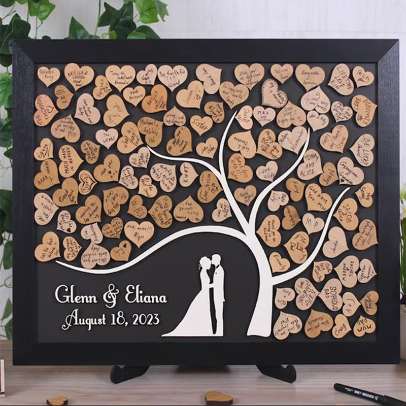 Personalized Guest Book Custom Name With Couple And Tree Pattern For Wedding