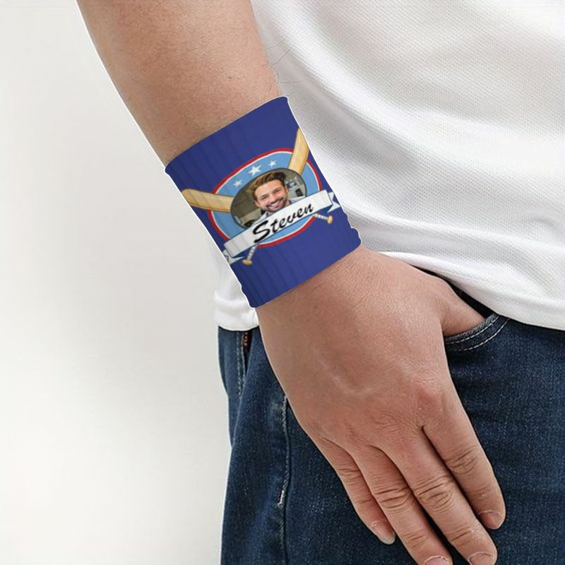 Personalized Sports Wristband Baseball Logo Design with Custom Photo Name Cool Gift for Him