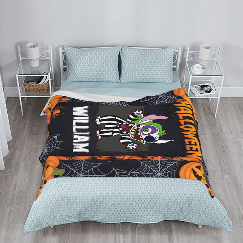 Personalized Name Blanket with Pumpkins Pattern Creative Gift for Halloween