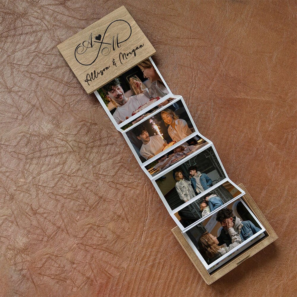 "Infinite Cycle of Love" Personlig träfotolåda Par Sweet Photo Album för jubileum