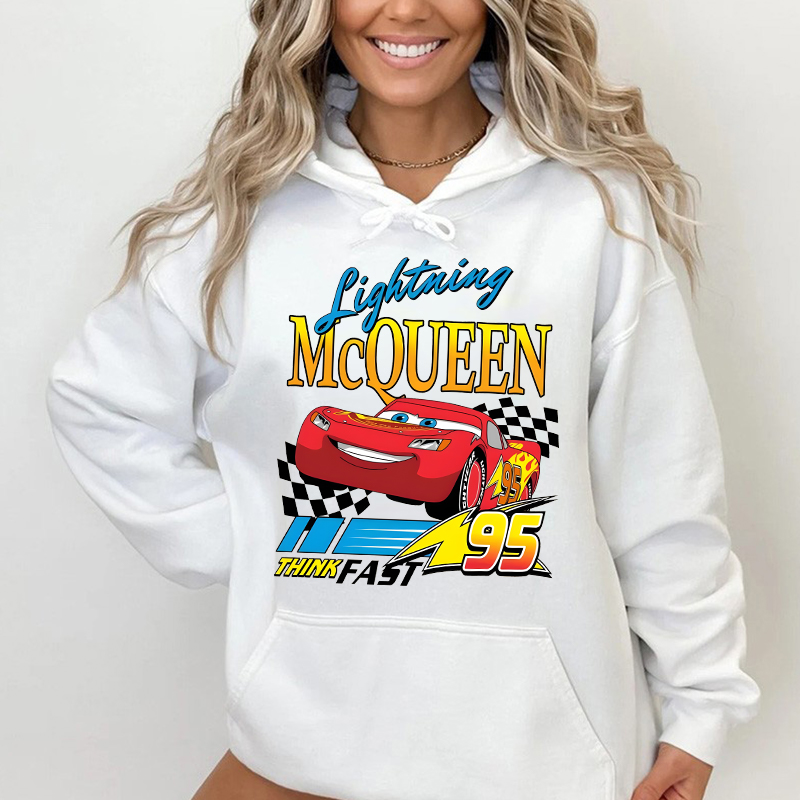 Personalized Hoodie Lightning McQueen Think Fast Colorful Pattern Design Cool Gift for Car Lovers