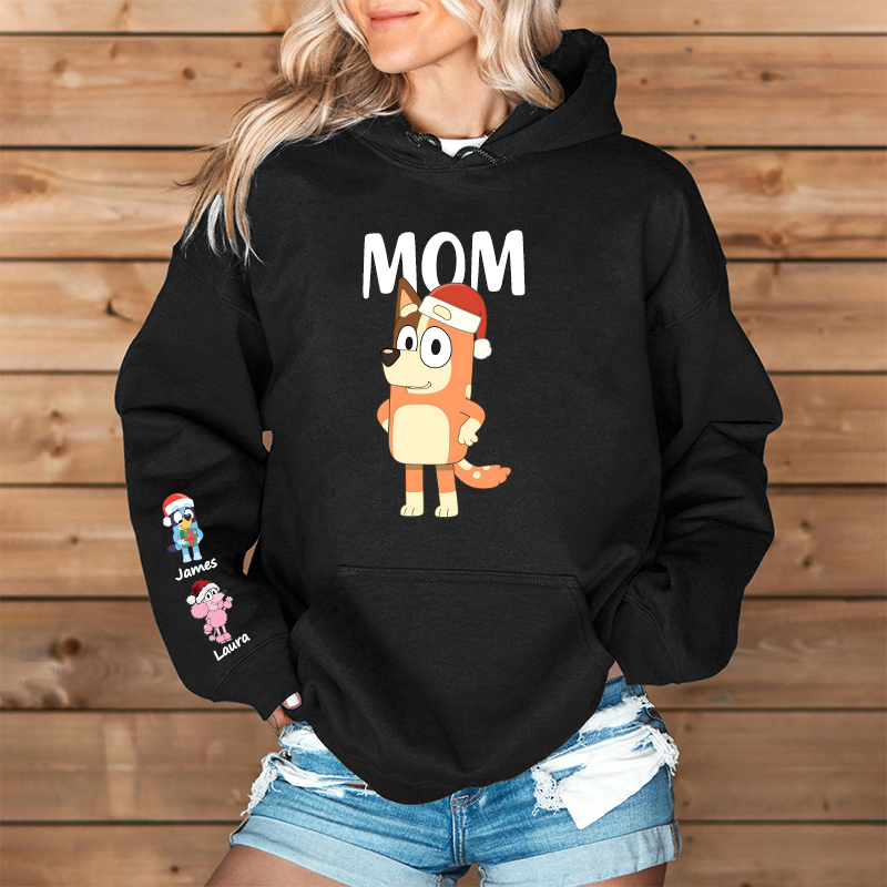 Personalized Hoodie Custom Dog Mama Cartoon Pattern Christmas Design Perfect Gift for Mom