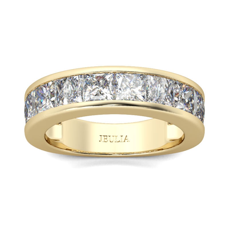 Jeulia Gold Tone Princess Cut Sterling Silver Women's Band