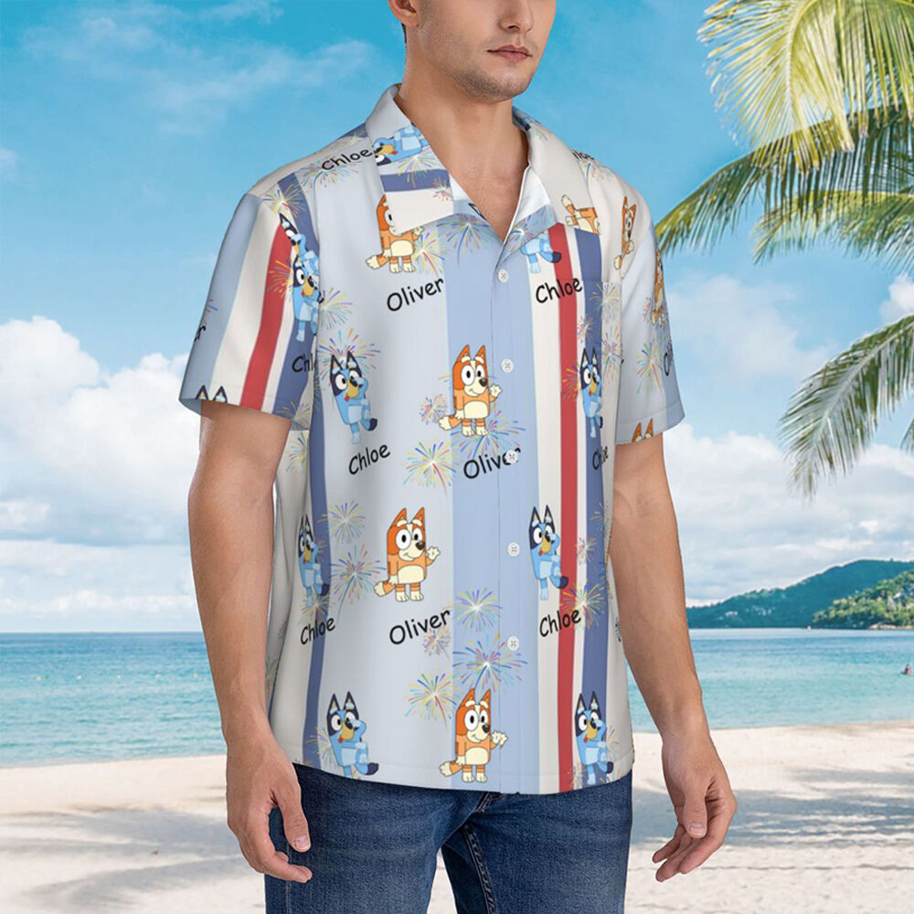 Personalized Hawaiian Shirts with Children's Names and Cartoon Patterns for Dad