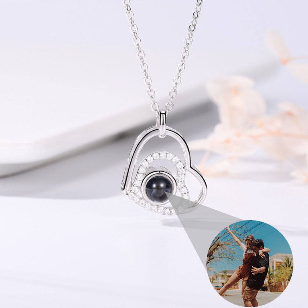 ダブルハート 投影 写真 写真入れ ネックレス