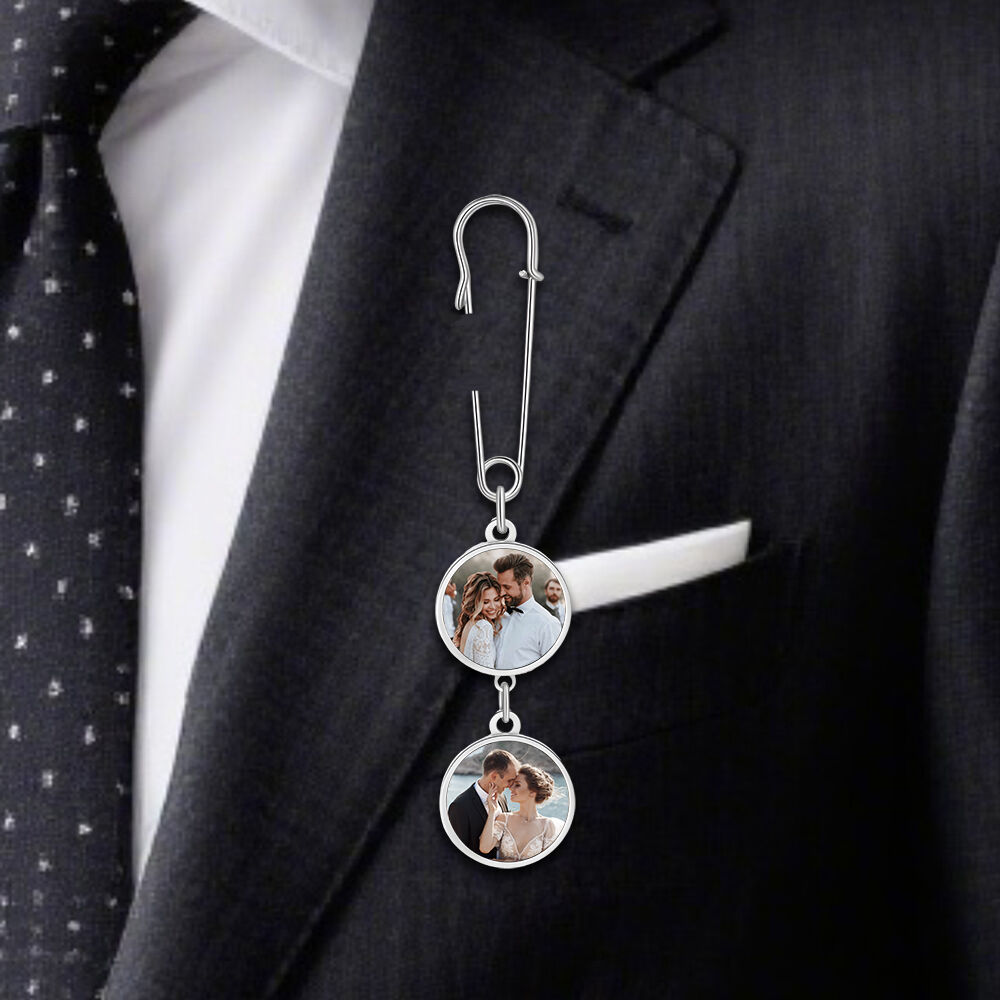 Custom Bouquet Memory Charm Add Photos Wedding Charm Memorial Lapel Pin for Groom