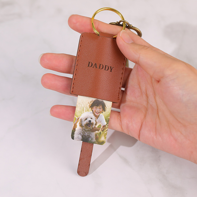 レザー 写真入れ 名入れ メッセージ入り キーホルダー カスタマイズ
