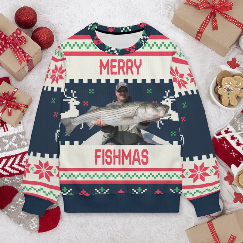 Maglione brutto personalizzato unisex con foto personalizzata Regalo di Natale perfetto per gli amanti della pesca