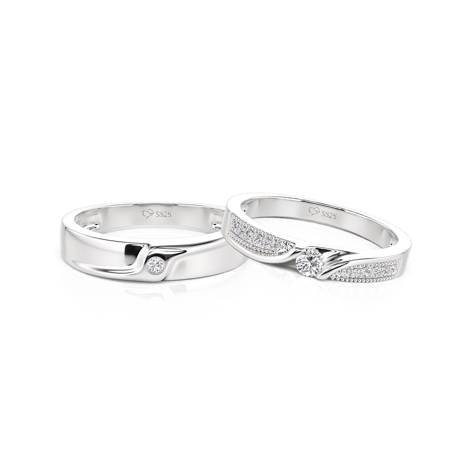Jeulia Classic Round Cut Bypass Couple Rings Set