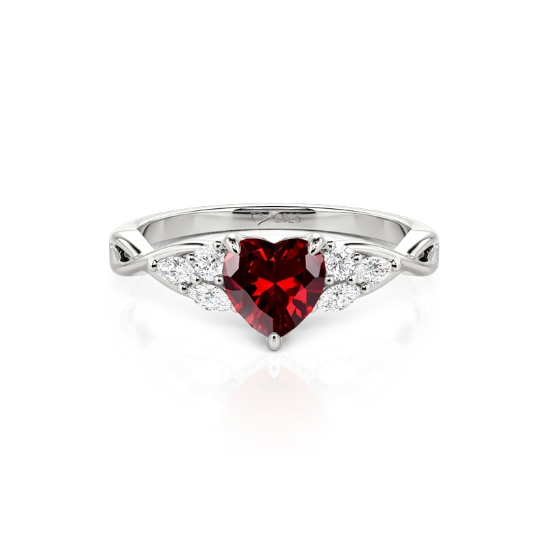 Jeulia Twist Cluster Red Heart Engagement Ring Sterling Silver