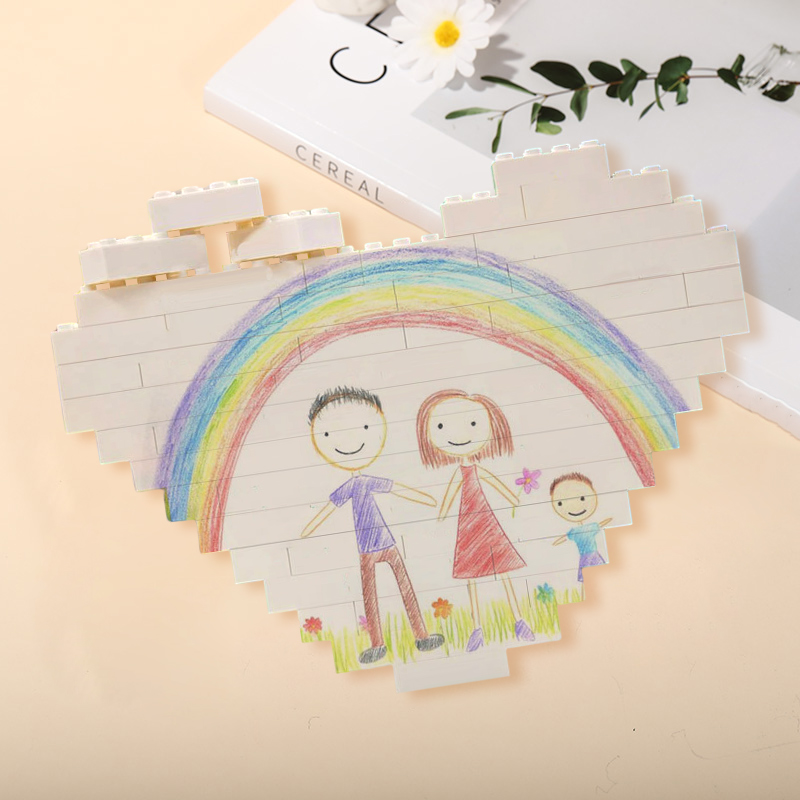 カスタマイズ イラスト ブロック 子供の絵 子どもの絵 パズル ハート型 プラスチック