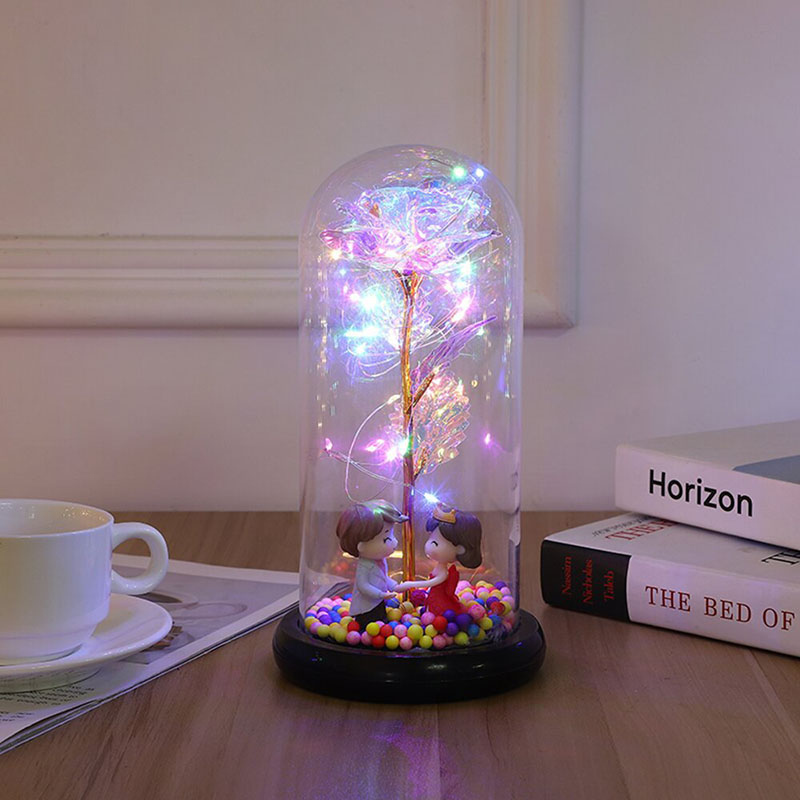 Galaxy Rose Glass Lampshade Eternal Flower Cartoon Couple Rose Flower Night Light Gift