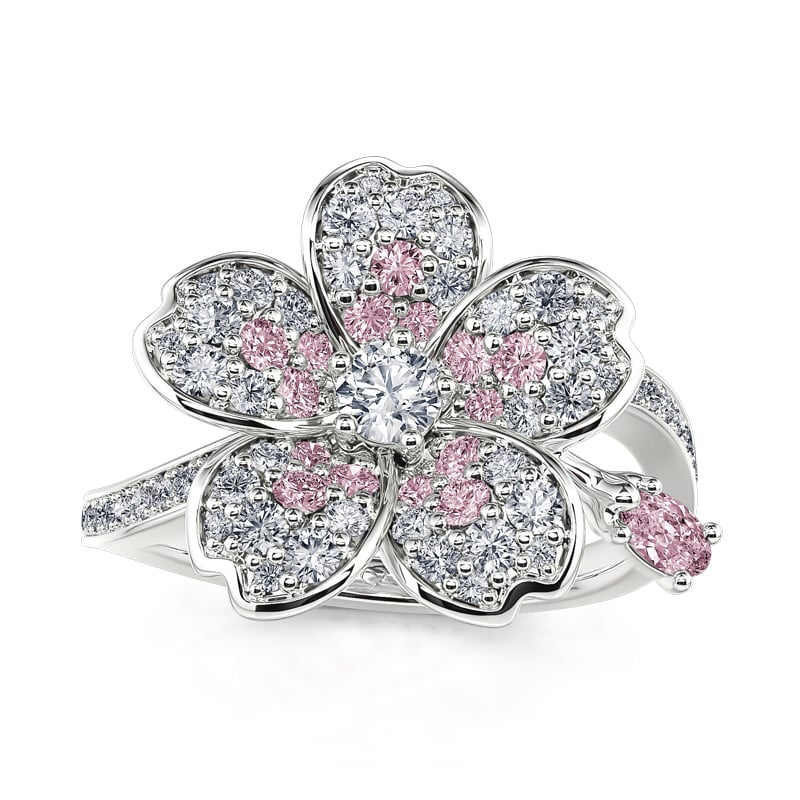 Jeulia "Capture Beauty" Cherry Blossom Floral Sterling Silver Ring