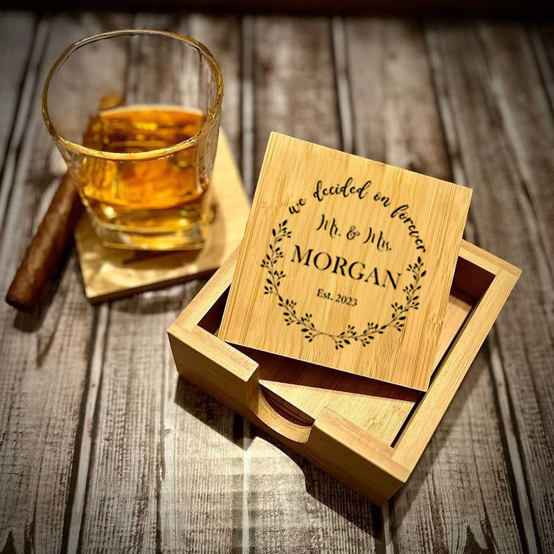 Personalized Coaster Set with Four Custom Coasters and One Storage Box Beautiful Wood Design for Her