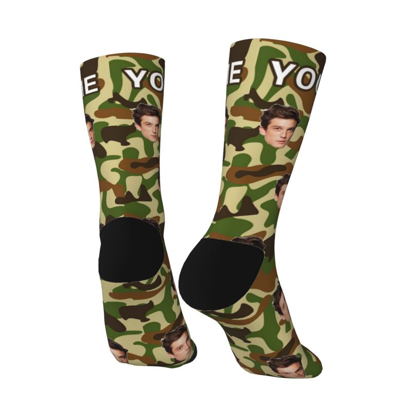 Personalized Camouflage Color Custom Face Socks as a Gift to Friend