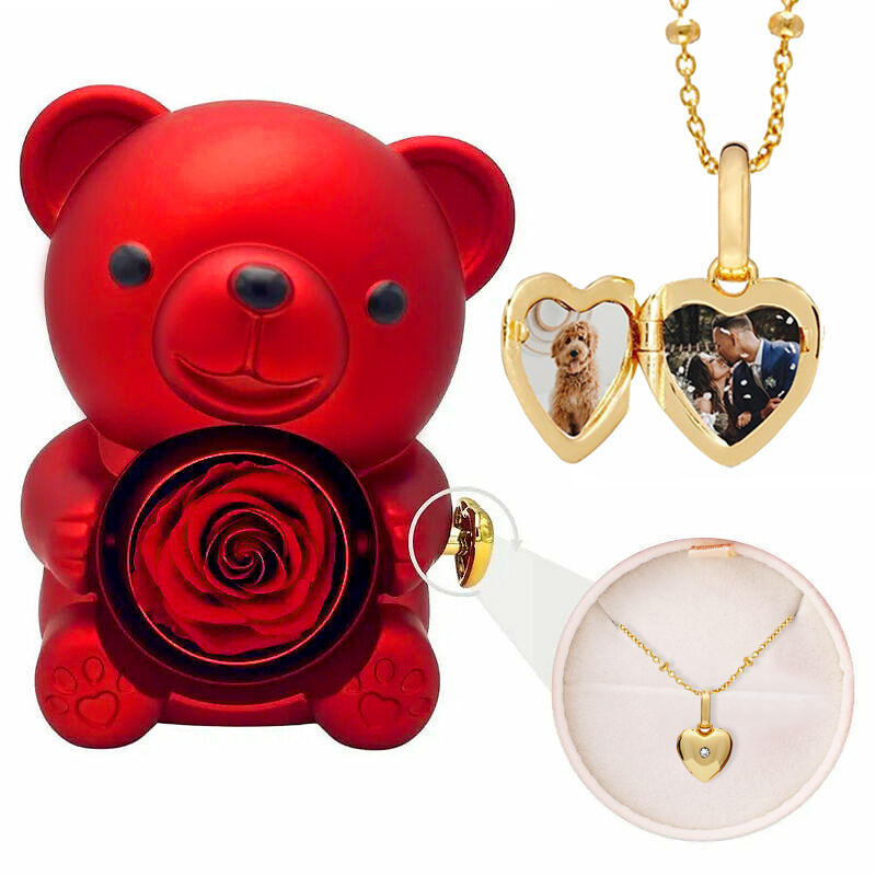 クロス ハート 写真入れ 投影 ネックレス ジュエリーセット クマの