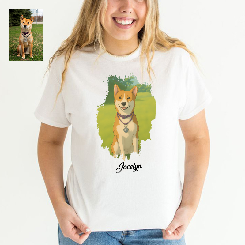 Personalized T-shirt Custom Pet Photo Ghibli Anime Style Design Warm Gift for Pet Lovers