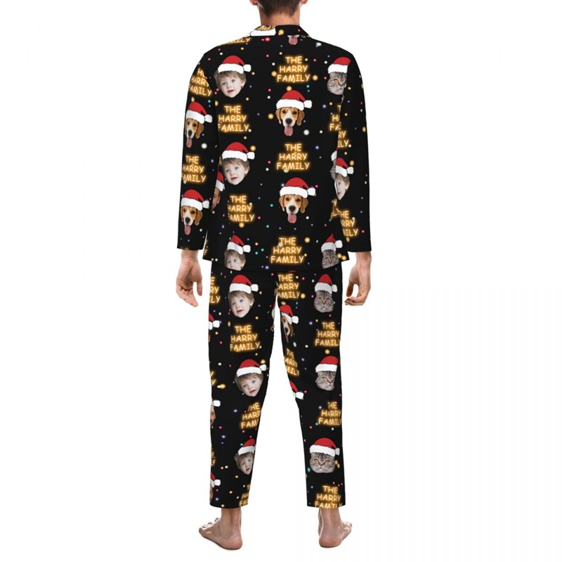 Personalized Pajamas Custom Photos with Santa Hat Design Perfect Christmas Gift for Family