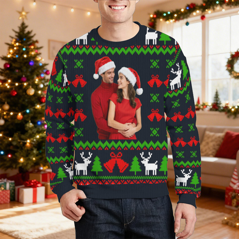 Gepersonaliseerde lelijke trui Unisex Aangepaste foto Festivalpatroonontwerp Perfect kerstcadeau voor geliefde