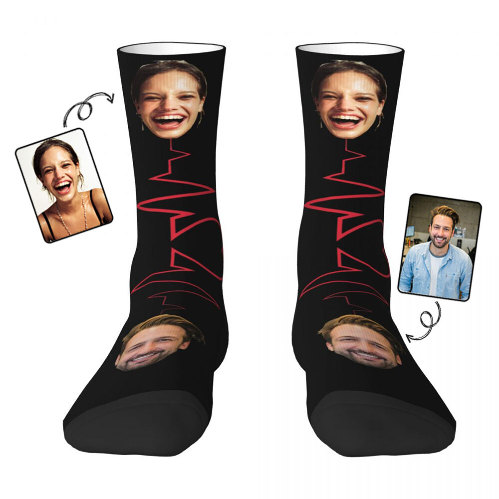 Personalized Face Socks "Heart Signal" Couple Mid-calf Socks for Valentine's Day