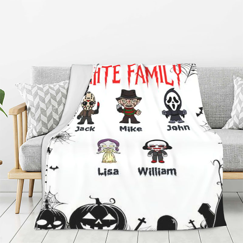 Personalized Name Blanket with Evil Pumpkin Pattern Interesting Gift for Halloween
