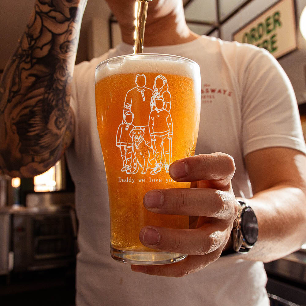 Personalized Picture Beer Glass with Custom Text Warm Gift for Family