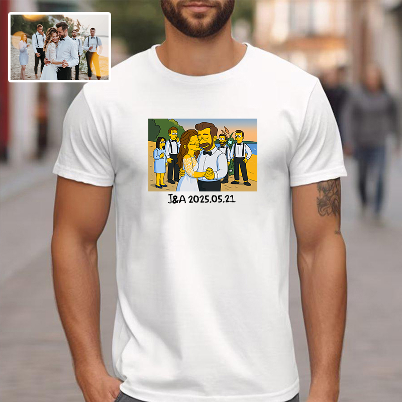 Personalized T-shirt Custom Photo Simpson Cartoon Style Funny Design Unique Gift for Loved One
