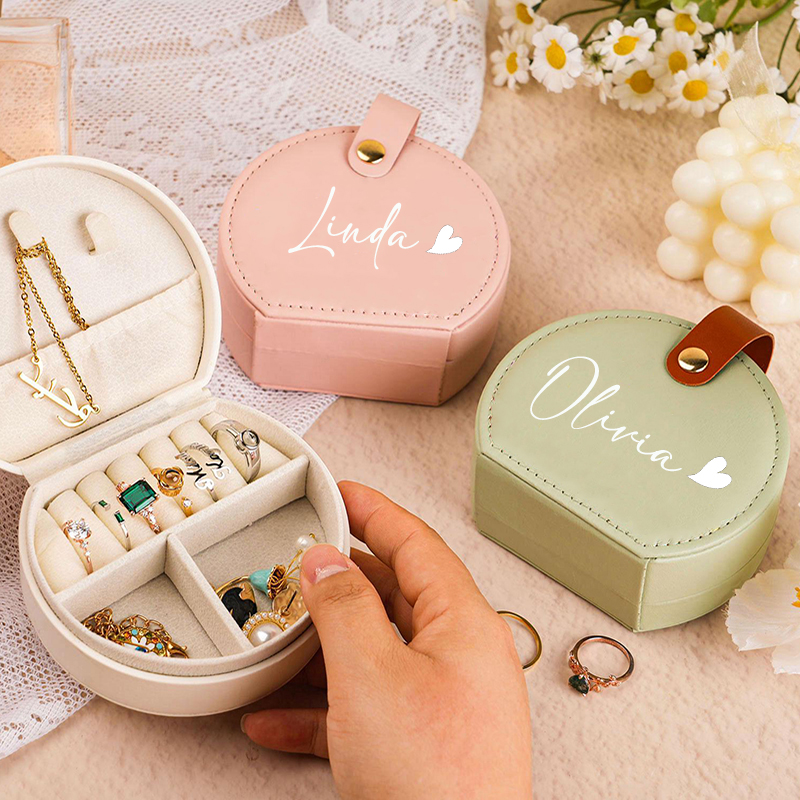 Estuche de viaje para joyas con nombre personalizado y diseño de corazón, regalo romántico para esposa