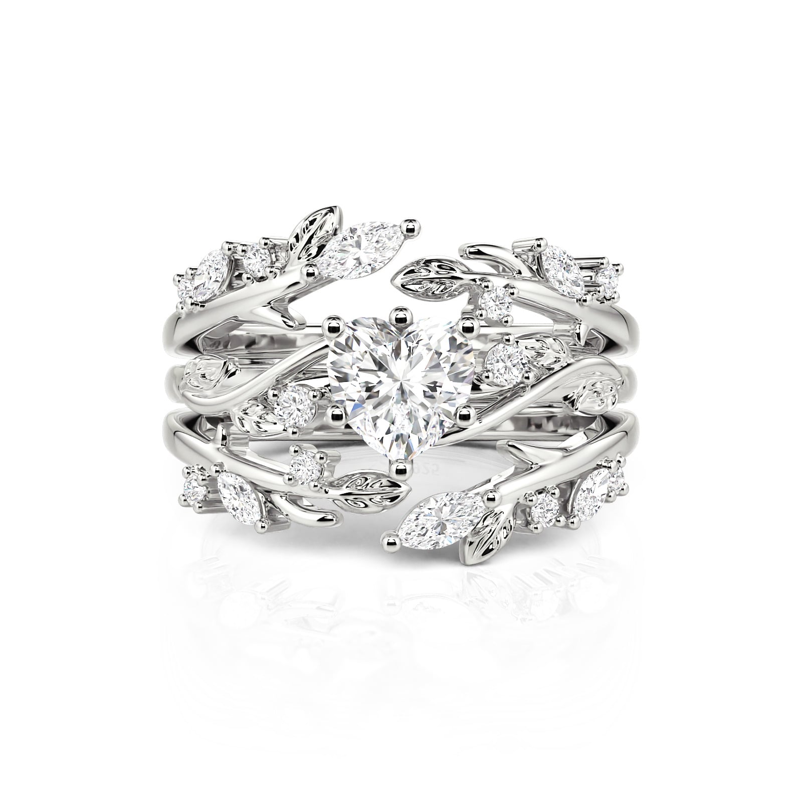 Jeulia Intertwined Leaves Heart Engagement and Wedding Ring Set
