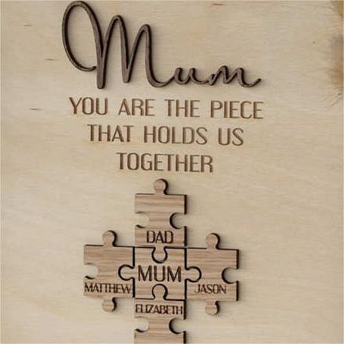 Personalized Wood Name Puzzle Frame "You Are The Piece That Holds Us Together" for Mother's Day Gift